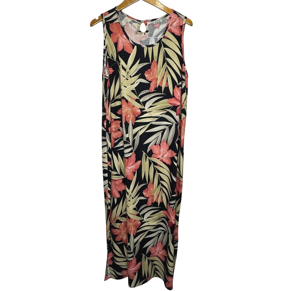Tommy Bahama Silk Sleeveless Maxi Dress Xl‎ Black/Orange Floral
